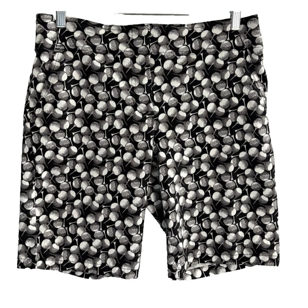 IZOD Women Golf Bermuda Shorts Tee with Ball Print Sz 12 Black White Sports 45-1